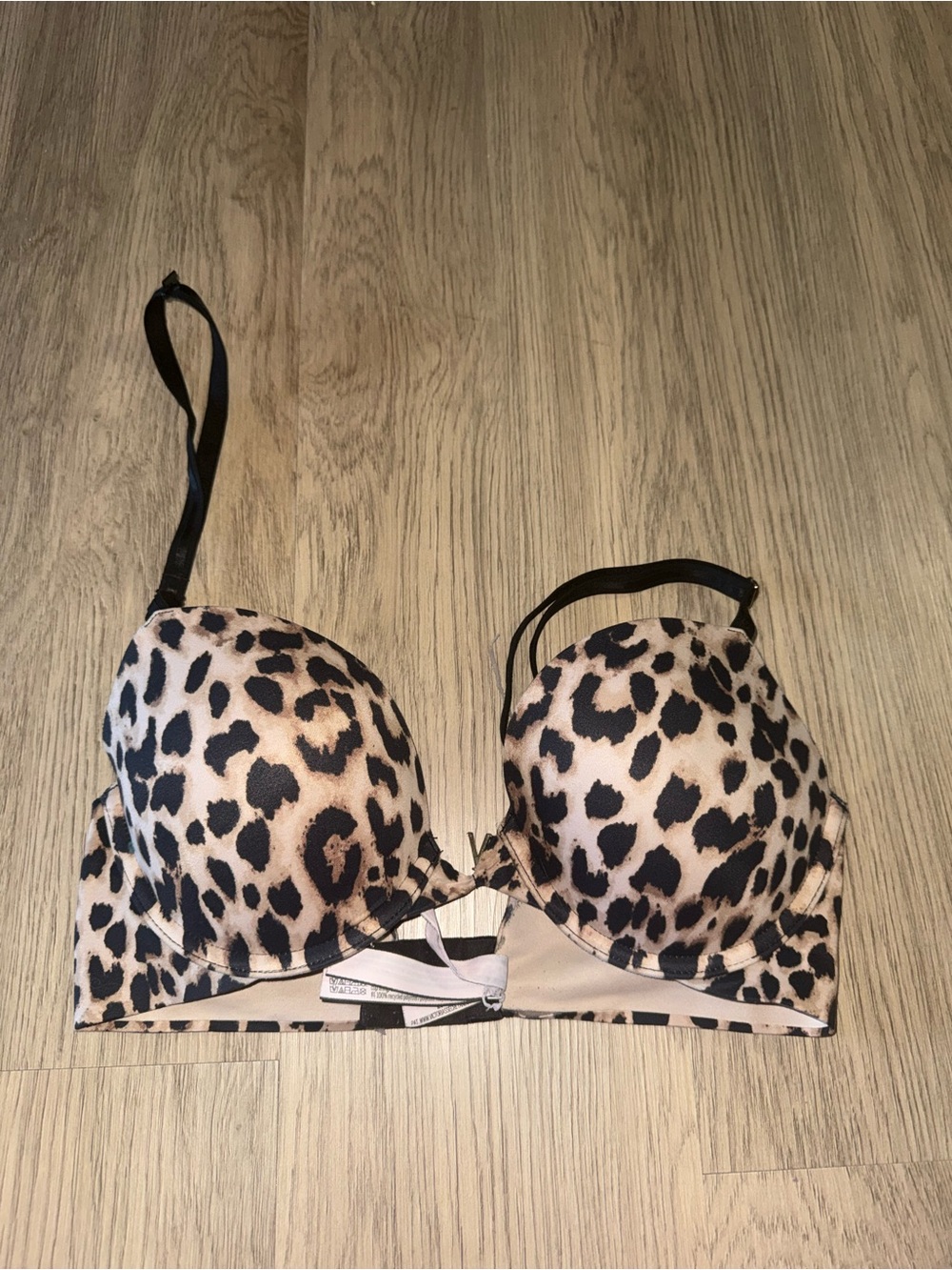 USED WORN Leopard Print Push-Up Bra in Beige and Black Flawed